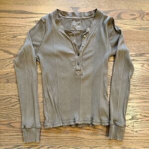 Aerie Long Sleeve Ribbed Henley - Sage Green